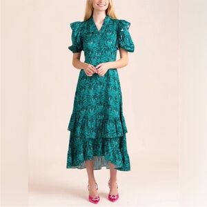 Alden Adair Turquoise Party Animal Print Bianca Midi Dress